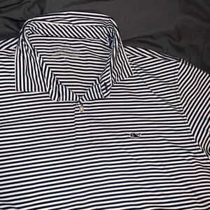 Vineyard Vines Navy and White Striped Polo